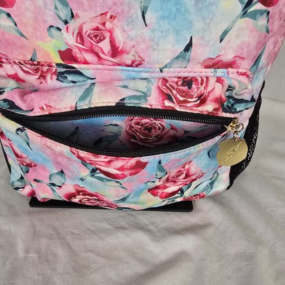 Betsey Johnson Floral Backpack Pink Blue 14" x 10" x 4" - Picture 3 of 12